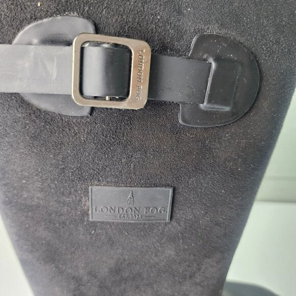 London Fog Mixed Media Flocked Leather & Rubber Knee High Boots Black Size 9-9.5 - Picture 11 of 12